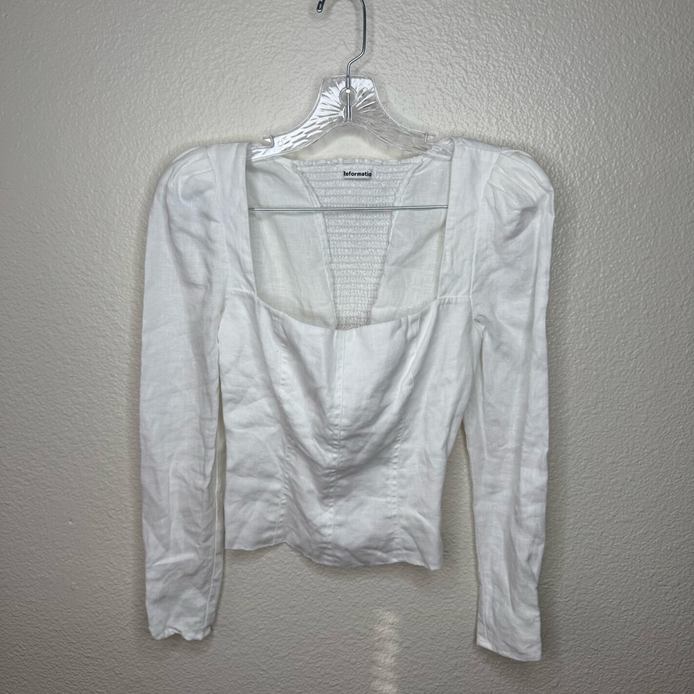 REFORMATION Fillmore Top White | square neck, puff sleeved tops |